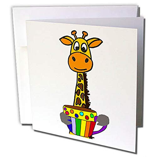 3dRose Funny Giraffe Drinking Cup of Coffee Pop Art Cartoon Greeting Card gc2650601