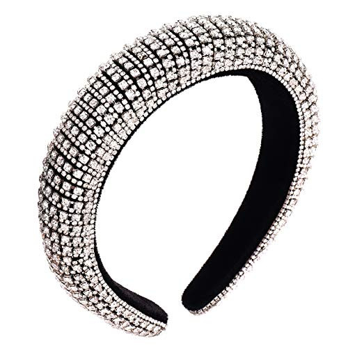 Velvet Padded Rhinestone Crystal Headband Wide Bejewelled Hairbands Hair Hoop Party Wedding Headwear Hair Accessories For Woman Girls silver Velvet Padded Rhinestone Crystal Headband Wide Bejewelled Hairbands Hair Hoop Party Wedding Headwear Hair Accessories For Woman Girls silver