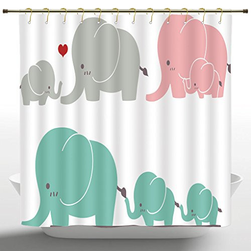 Funky Shower Curtain by iPrint,Nursery,Family Love Theme Cute Sweet Elephants Mothers Day Theme Baby Children,Seafoam Pale Pink Gray,Polyester Bathroom Accessories Home Decoration