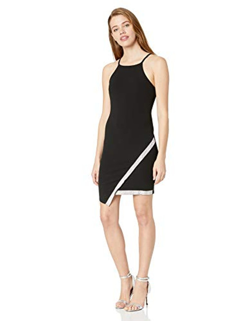 A  Byer Body Con Dress with Asymetrical Sparkle Hem Junior s Black M