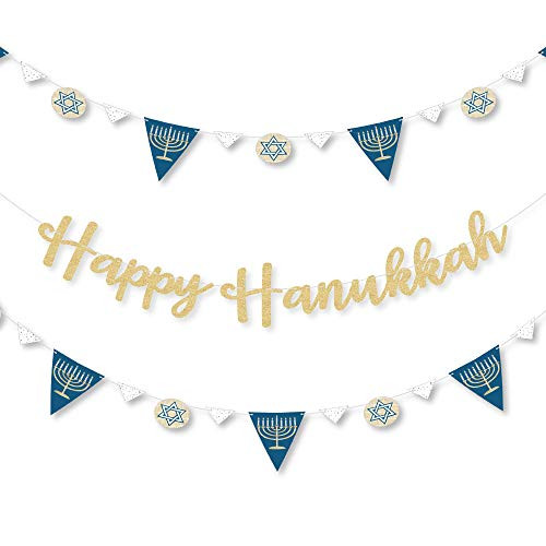 Happy Hanukkah - Chanukah Letter Banner Decoration - 36 Banner Cutouts and No-Mess Real Gold Glitter Happy Hanukkah Banner Letters Happy Hanukkah - Chanukah Letter Banner Decoration - 36 Banner Cutouts and No-Mess Real Gold Glitter Happy Hanukkah Banner Letters