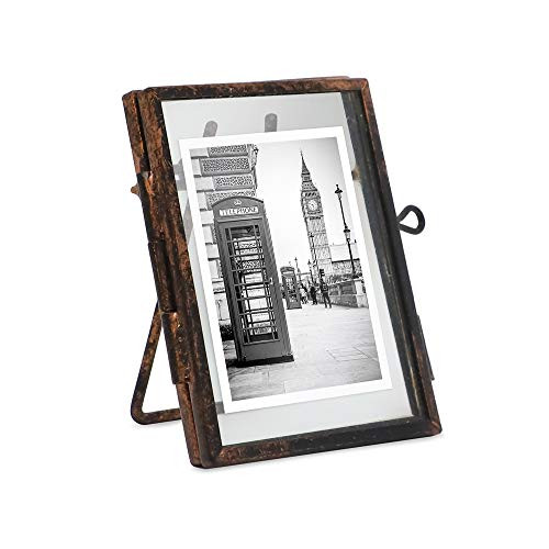 Isaac Jacobs 2x3 Antique Bronze Vintage Style Brass and Glass Metal Floating Picture Frame Vertical with Locket Closure for Photos Art More Tabletop Display 2x3 Antique Bronze