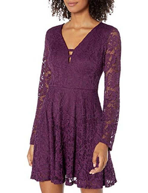 Speechless Junior s Long Sleeve Lace Dress Plum 1