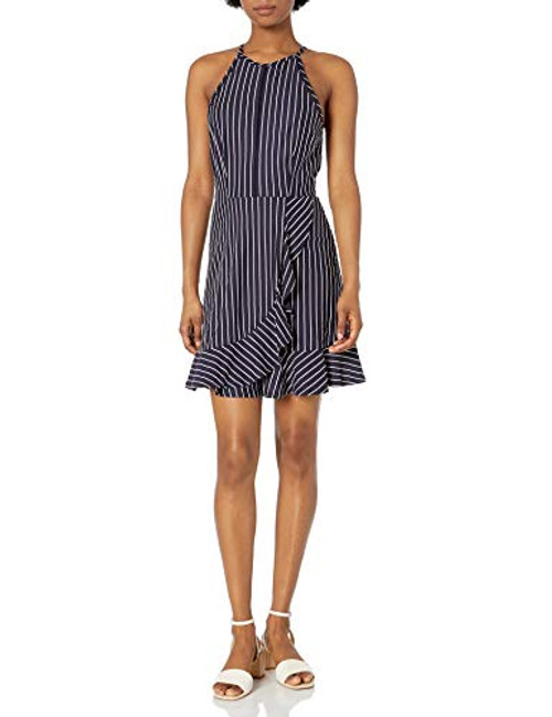 Speechless Junior s Ruffled Fit and Flare Dress Navy Stripe Medium