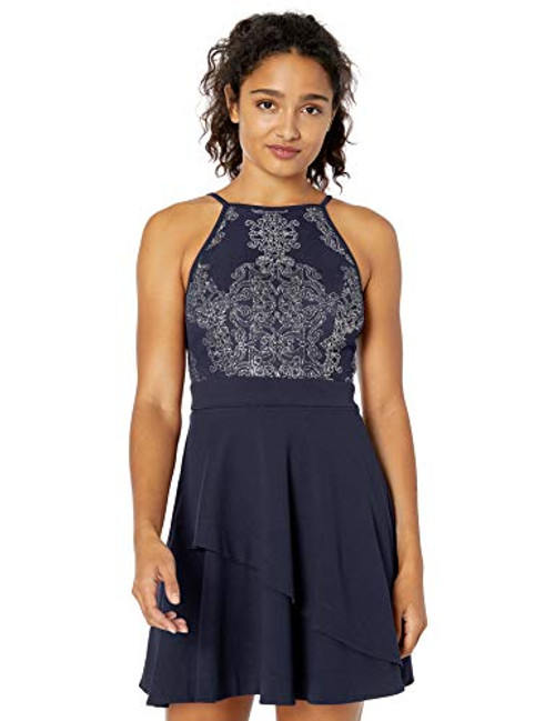 Speechless Junior s Caviar Fit and Flare Party Dress Navy 3