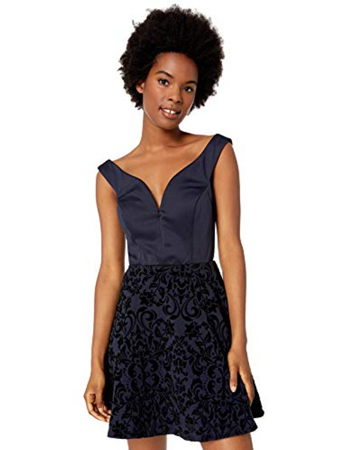 Speechless Junior s Vneck Fit  Flare Dress Navy/Black 5