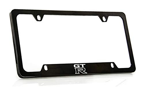 Nissan GTR Black Coated Metal Bottom Engraved License Plate Frame Holder