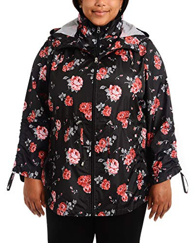 INTL d e t a i l s Women s Plus Size Packable Anorak Jacket Black/Chianti Rose 1X