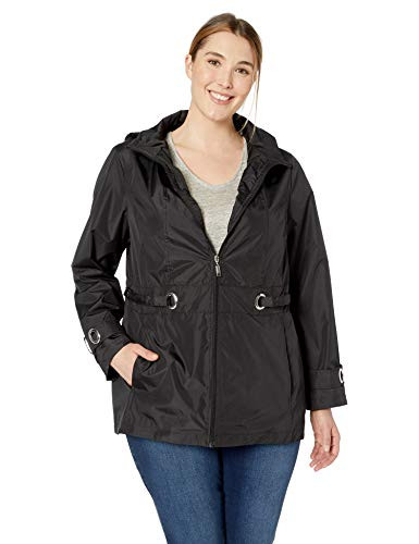 INTL d e t a i l s Women s Plus Size Zip Front Hooded Jacket Black 19 1X