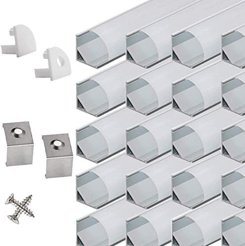 20PACK LED Aluminum Channel V Shape with Milky PC Cover for Strip Lights InstallationEasy to CutProfessional Look LED Strip Diffuser Cover Track with Complete Mounting Accessories