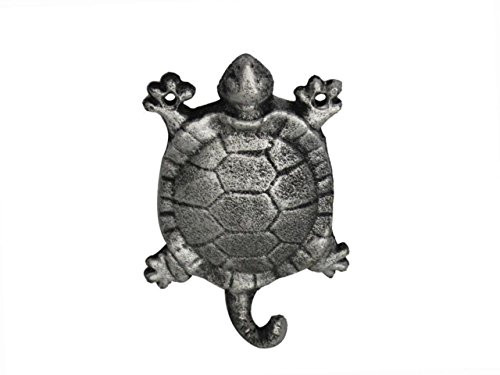 Hampton Nautical Rustic Silver Turtle 6  Cast Iron Wall Hook Metal Wall Decor