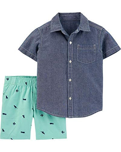 Carter s Toddler Boy 2Piece Chambray Dino ButtonFront Shirt  Canvas Short Set 5T