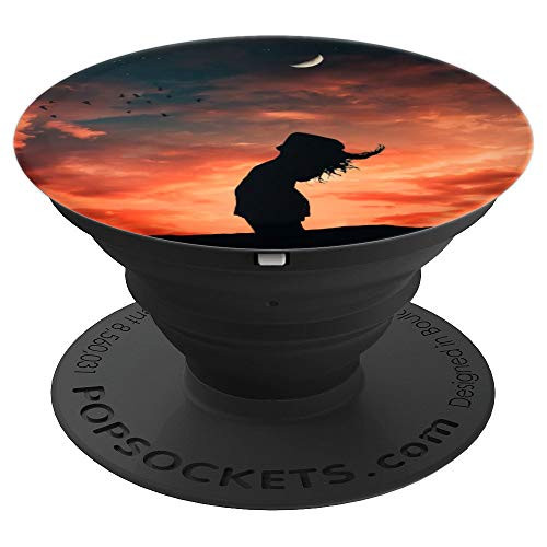 Woman Silhouette In Front Of The Moon At Night PopSockets Grip and Stand for Phones and Tablets