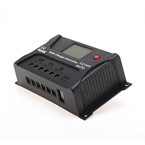 HQST 20 Amp 12V/24V PWM Solar Panel Regulator Charge Controller with LCD Display and 5V 1A USB Port for Mobile Phones, Tablets, Speakers
