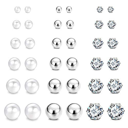Spiritlele 18 Pairs Assorted Stud Earrings Set Crystal Stud Earrings Faux Pearl Earrings for Women Girls 18 Pearl Crystal Bead