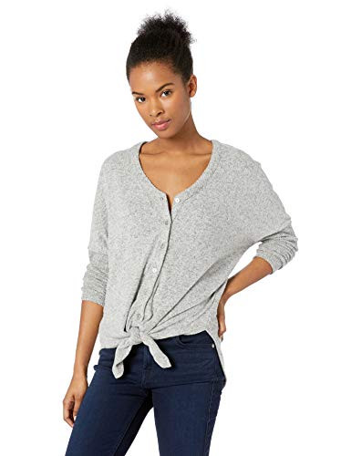 A  Byer Junior s Tie Front VNeck Cardigan Sweater Heather Grey Large