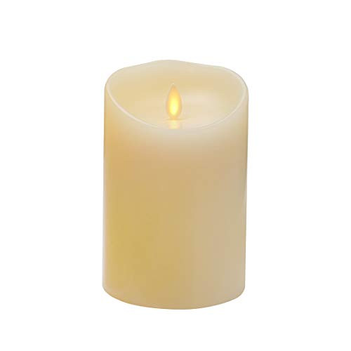 Flameless Candle Realistic and Flickering Moving Wick Electric LED Pillar Candle Battery Operated Real Wax Candle with Remote and Timer  Vanilla Scented 3 5 x 5 Ivory