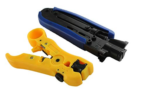 Coax Cable Crimper Kit, PUSU Coaxial Compression Tool & Adjustable Coaxial Cable Stripper, Coax Crimper Tool for RG59 RG6 RG7 RG11 F-Type Compression Connectors