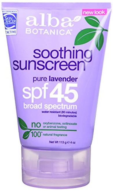 Alba Botanica Soothing Sunscreen Pure Lavender SPF 45 4 Ounce Alba Botanica Soothing Sunscreen Pure Lavender SPF 45 4 Ounce