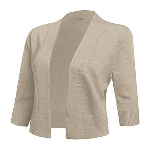 AAMILIFE Women s 3/4 Sleeve Cropped Cardigans Sweaters Jackets Open Front Short Shrugs for Dresses Medium Apricot