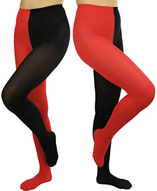 ToBeInStyle Women s Two Toned Jester Tights W/Reinforced Toe  One Size Plus/Queen  Black/Red