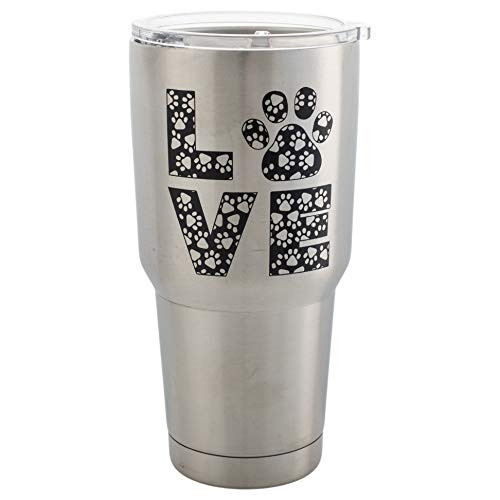 Love Pawprints Silver Tone 30 Oz Stainless Steel Travel Mug with Lid