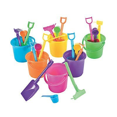 Bottles N Bags 12 Mini Beach Sand Castle Colorful Play Sets with Bucket, Shovel, Rake and Scoop