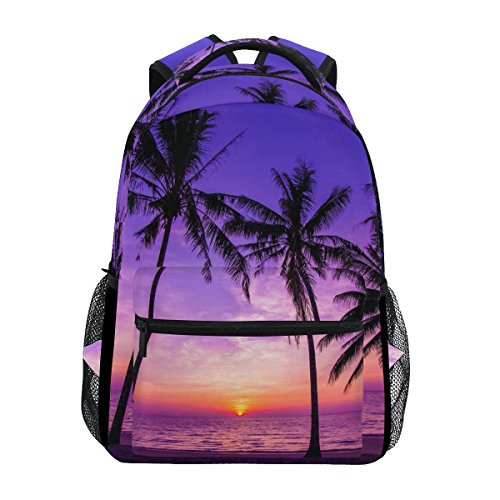 TropicalLife Hawaiian Palm Tree Ocean Theme Backpacks Bookbag Shoulder Backpack Hiking Travel Daypack Casual Bags