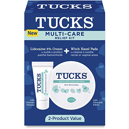 Tucks MultiCare Relief Kit  40Ct Witch Hazel Pads  0 5oz Lidocaine Cream