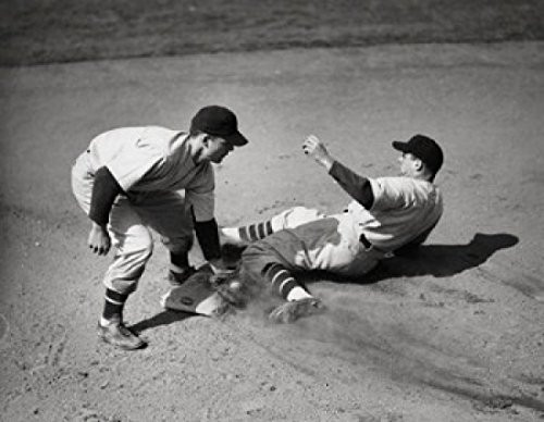 Two baseball players playing in baseball field Poster Print 18 x 24