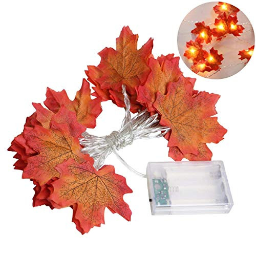 2 Pack Fall Maple Leaf Garland 20 LED Maple Leaves Fairy Lights 6 5 Feet Fall Garland Lights Waterproof Maple Leaf String Lights 3AA Battery Powered Lighted for Party Thanksgiving Decor 2M 2PACK