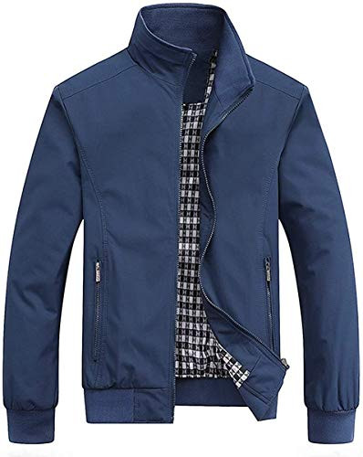 PERDONTOO Men s Slim Fit Lightweight Softshell Flight Bomber Jacket Coat Large Blue