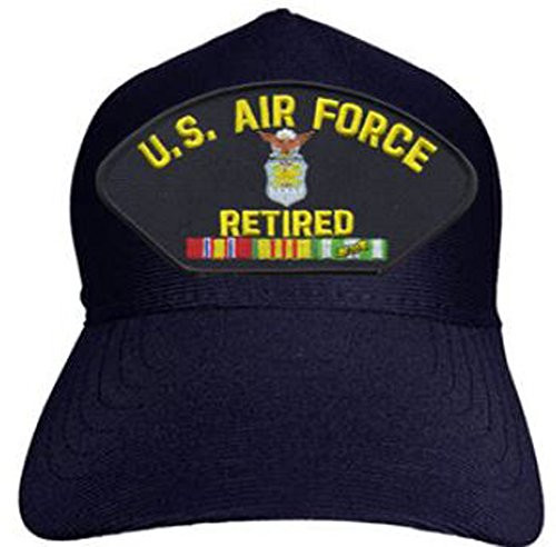 U S  Air Force Retired with Ribbons Baseball Cap  Navy Blue  Made in USA