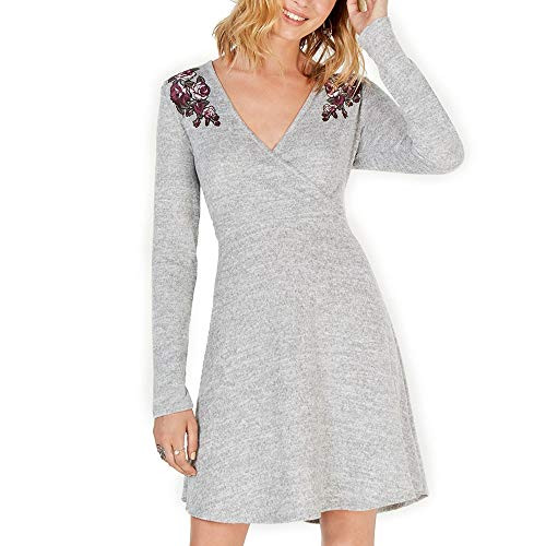 Ultra Flirt Womens Juniors Knit Surplice Sweaterdress Gray L