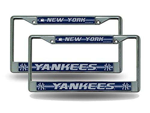 Rico New York NY Yankees Chrome Metal 2 Bling License Plate Frame Set