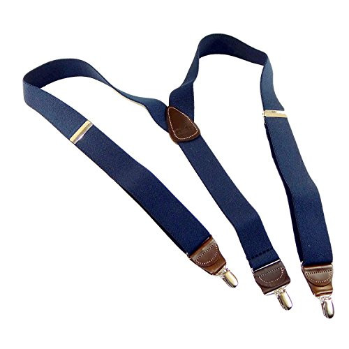 Holdup Brand Dark Ocean Blue Yback Casual Series Suspender with patented Silvertone center pin Clips