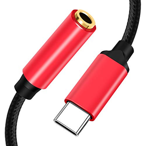 USB C to 3 5mm Headphone Jack AdapterType C to Audio Converter Nylon Cable Compatible with Pixel 4 3 2 XL/iPad Pro/HTC U11/Essential/Huawei/Samsung Galaxy Note 10 and More Red