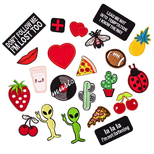 USky 22pcs Assorted Iron on Patches for Kids Clothing Sew on Appliques Dress Clothes Backpacks Vest Jeans Jackets Hats Design9