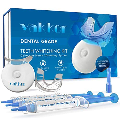 Vakker Teeth Whitening Kit with LED Light 10min FastResult Teeth Whitener 3 NonSensitive 35 Carbamide Peroxide Teeth Whitening Gel Pen and Tray to Help Remove Teeth Stain from Coffee Drinks Food