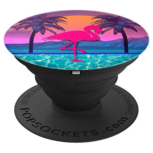 Vaporwave Flamingo Sunset Palm Pool Retrowave Synthwave PopSockets Grip and Stand for Phones and Tablets