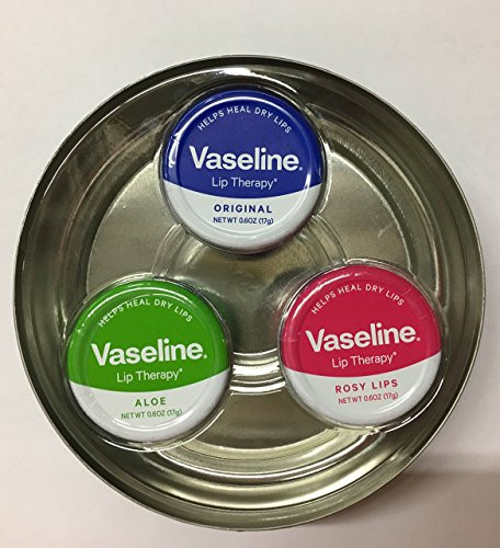 Vaseline Lip Balm 3 Pack Tin Set Rosy Lips Cocoa Butter and Original Lip Therapy Tins