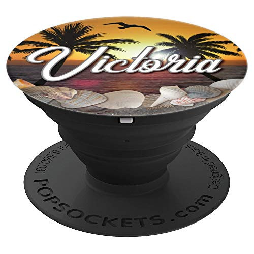 Victoria Monogram Ocean Beach Sunset Sea Shells Name PopSockets Grip and Stand for Phones and Tablets