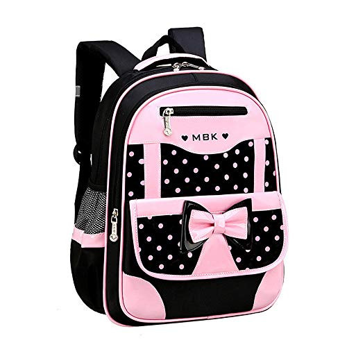 VIDOSCLA Bowknot Wave Point Prints Primary School Bookbag Rucksack Kids School Backpack Sets Student Book Bag for Students