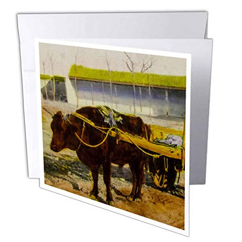 3dRose Vintage Japanese Ox and Wagon Magic Lantern Slide  Greeting Card 6  x 6  Single gc2440355