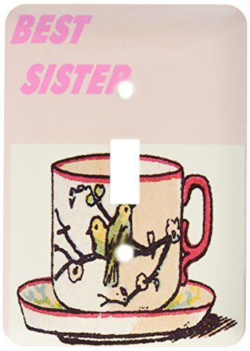 3dRose lsp354121 Vintage Teacup with Best Sister in Pink Single Toggle Switch