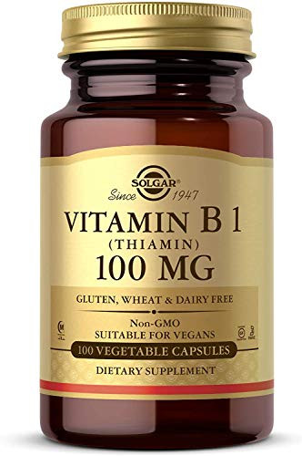 Solgar Vitamin B1 Thiamin 100 mg 100 Vegetable Capsules  Energy Metabolism Healthy Nervous System Overall WellBeing  NonGMO Vegan Gluten Free Dairy Free  100 Servings