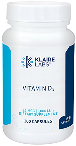 Klaire Labs Vitamin D3 1000 IU  High Potency 25 Micrograms Hypoallergenic Bone  Immune Support 100 Capsules