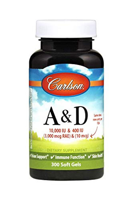 Carlson  A  D 10000 IU 3000 mcg RAE  400 IU 10 mcg Vision Support Immune Function  Skin Health 300 Softgels