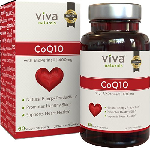 Viva Naturals CoQ10 Supplement with BioPerine 400mg  60 Vegetarian Softgel