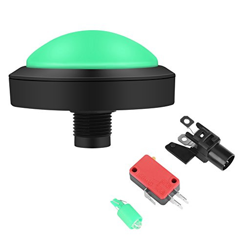 Wal front LED Arcade Button  100mm Massive Arcade Button with LED Convexity Console ReplacementMicroswitchButton Holder DC12V 140g Green